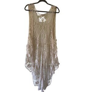 La Hearts Crochet Lace Boho Overlay Sleeveless Top Cover Up